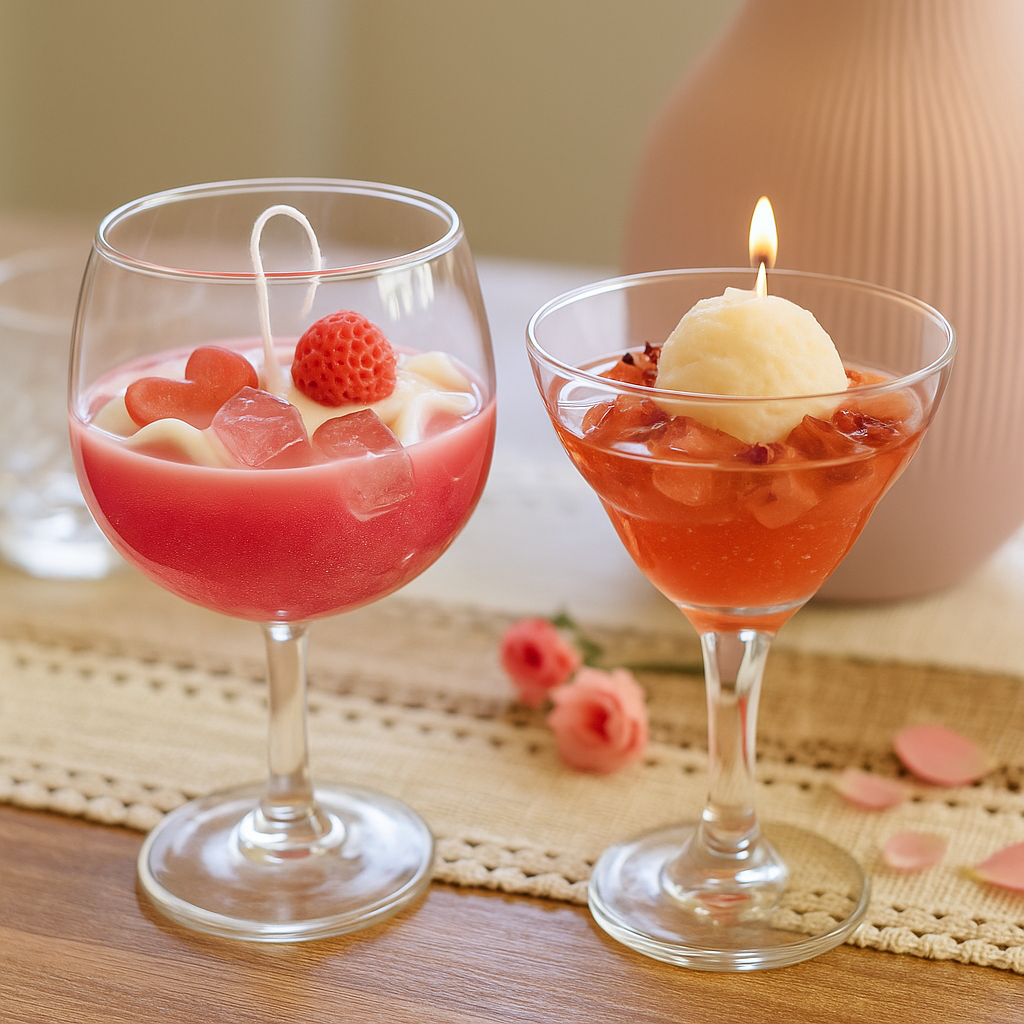 Ice cream candle workshop — dessert glass candles with cream scoop and berries