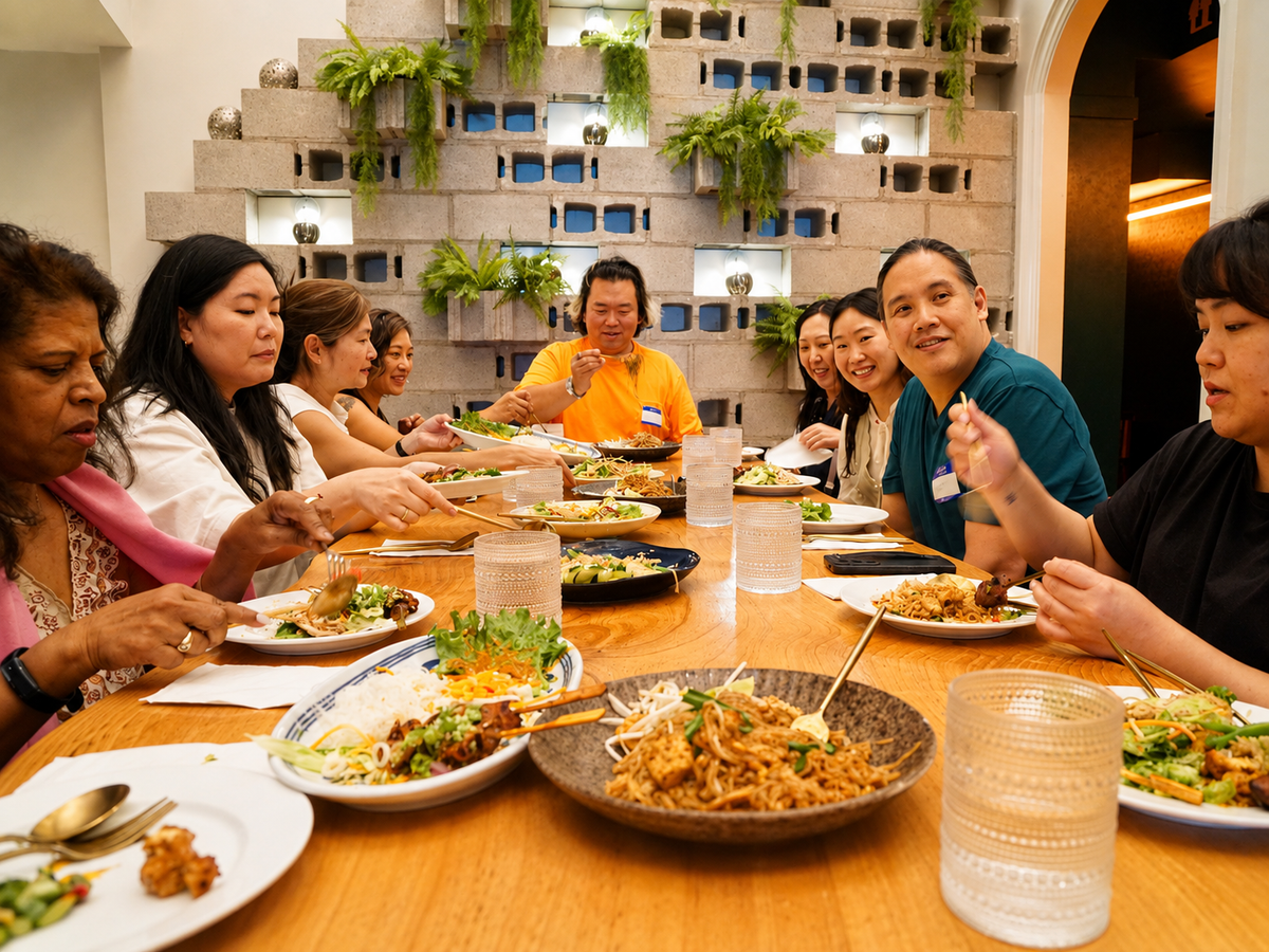 The communal lunch around the studio table