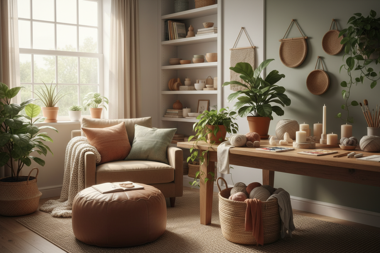 Cozy Re-Kindle & Bloom Studio interior with plants and crafts